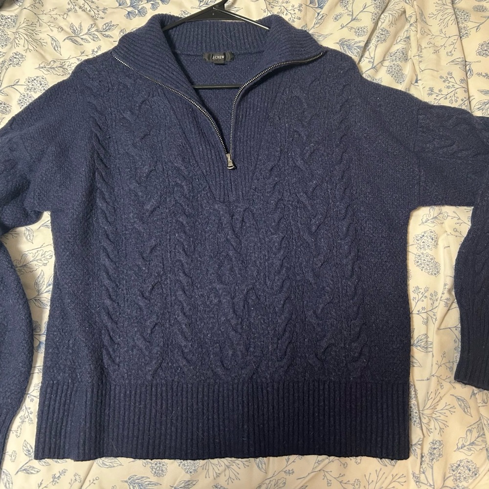 J. Crew Deep Blue Cable Knit Zip-Up Sweater